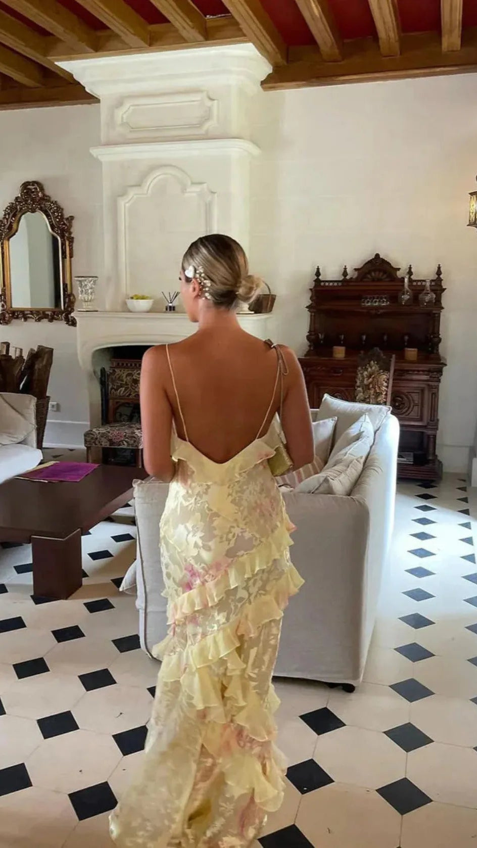 Women's Floral Maxi Dress | Spaghetti Strap Ruffle Tiered Wedding Guest