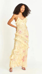 Women's Floral Maxi Dress | Spaghetti Strap Ruffle Tiered Wedding Guest