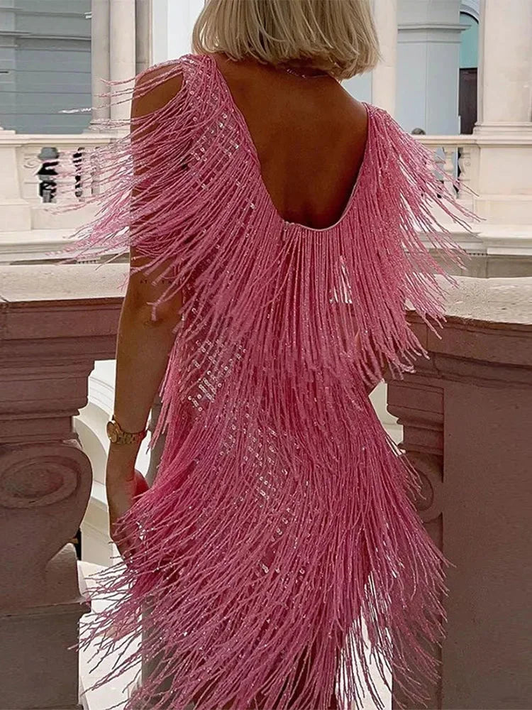 Women's Fringe Mini Dress | Sleeveless Sparkly Tassel Party Cocktail