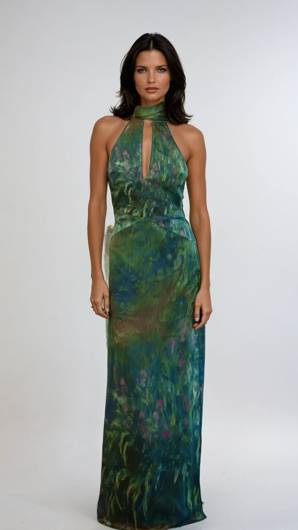 Women's Green Floral Maxi Dress | Halter Neck Open Back Evening Gown