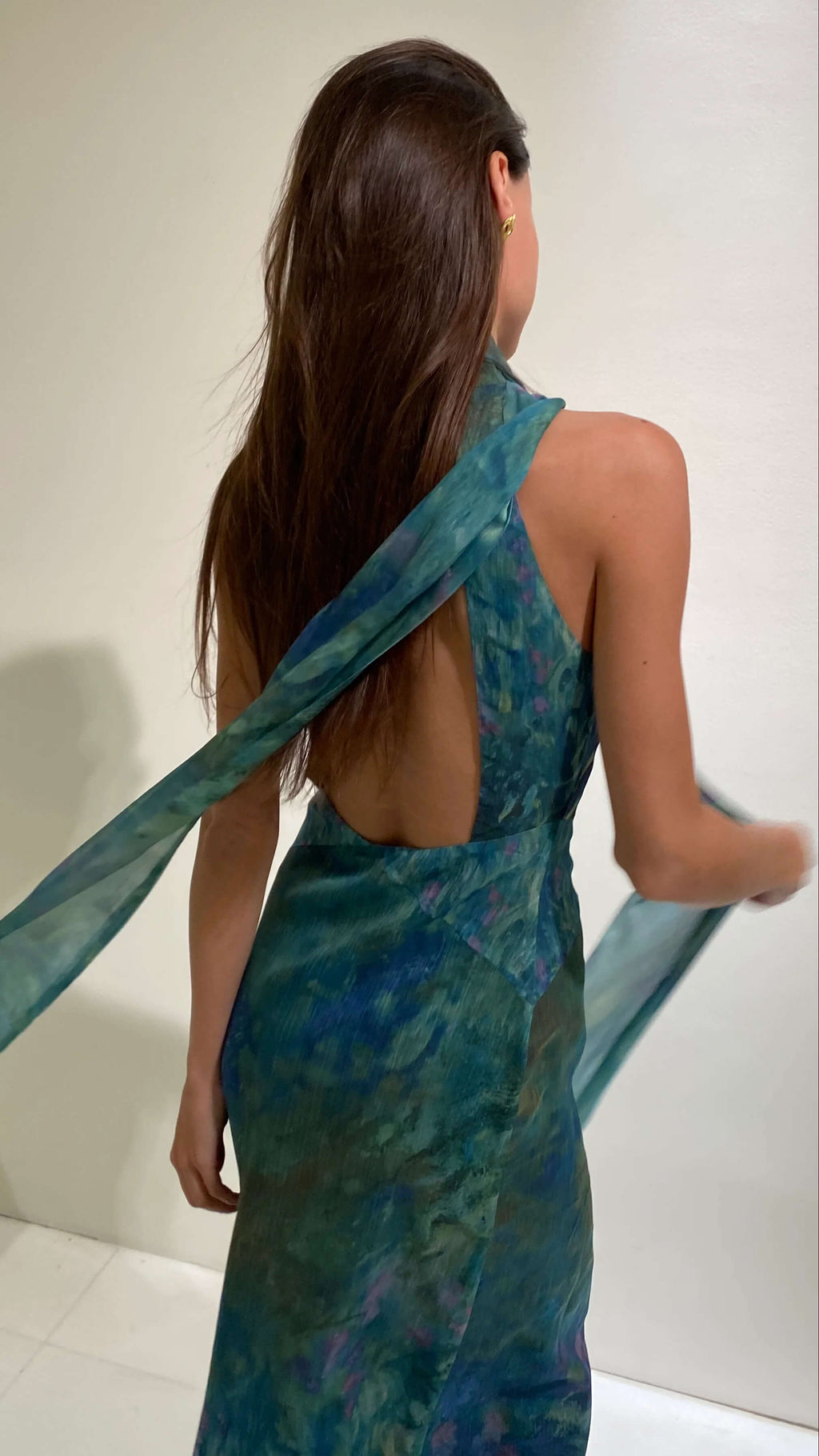 Women's Green Floral Maxi Dress | Halter Neck Open Back Evening Gown