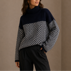 Women's Herringbone Turtleneck Jumper with Relaxed Fit