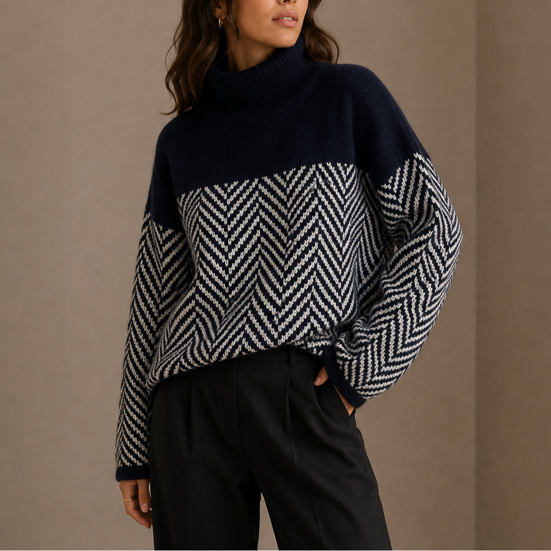 Women's Herringbone Turtleneck Jumper with Relaxed Fit