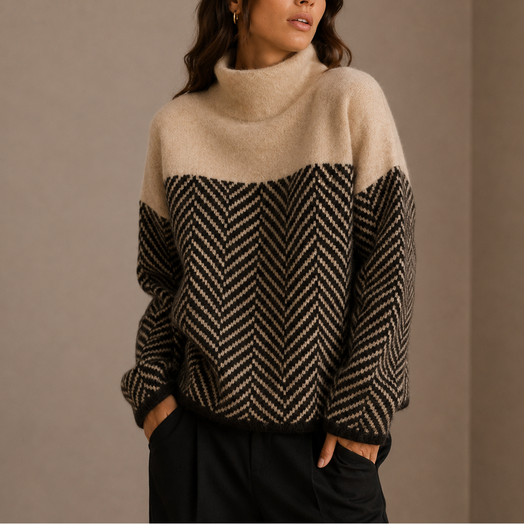 Women's Herringbone Turtleneck Jumper with Relaxed Fit
