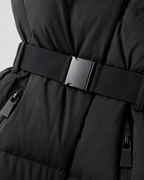 Women's Hooded Belted Puffer Jacket with Zip Pockets - Black