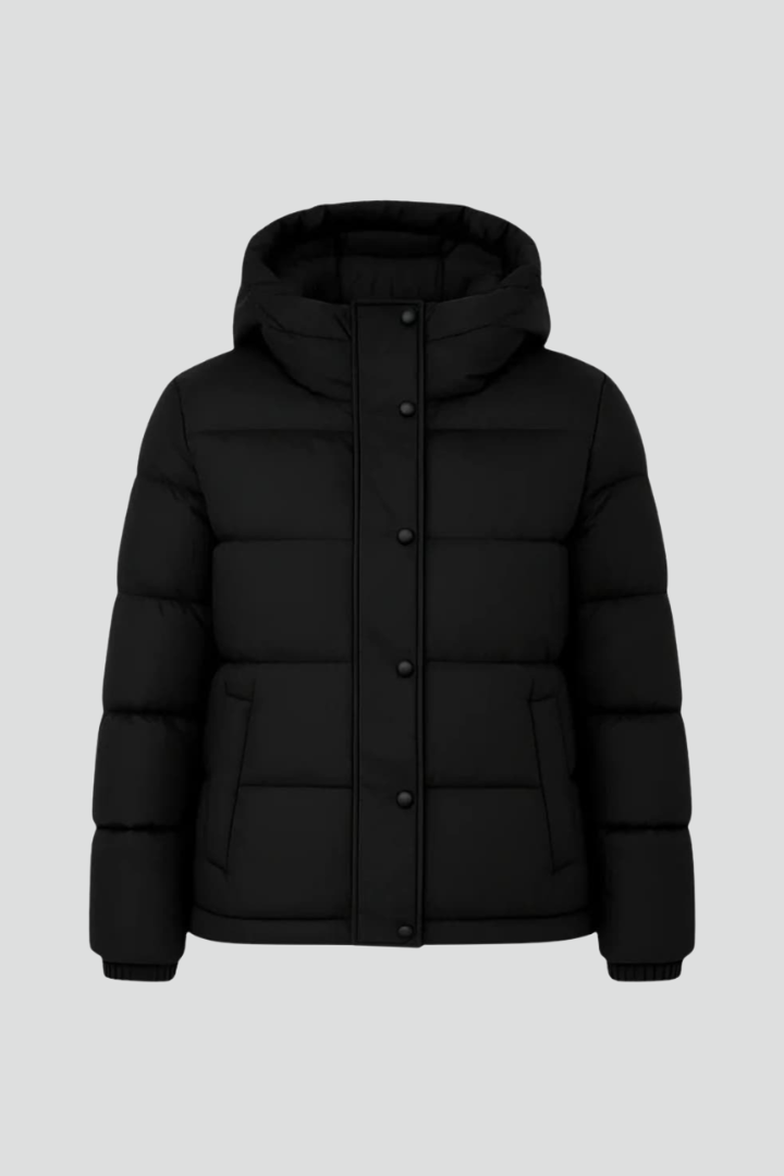 Women's Insulated Padded Jacket with Zip Front - Black