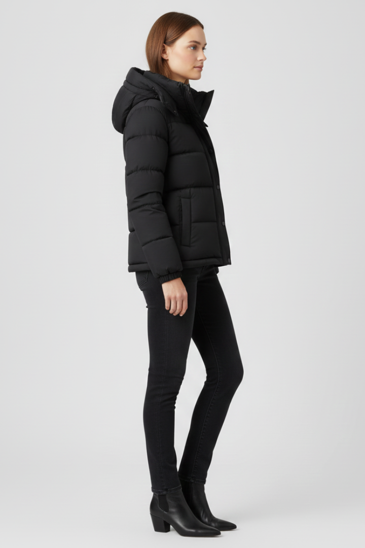 Women's Insulated Padded Jacket with Zip Front - Black