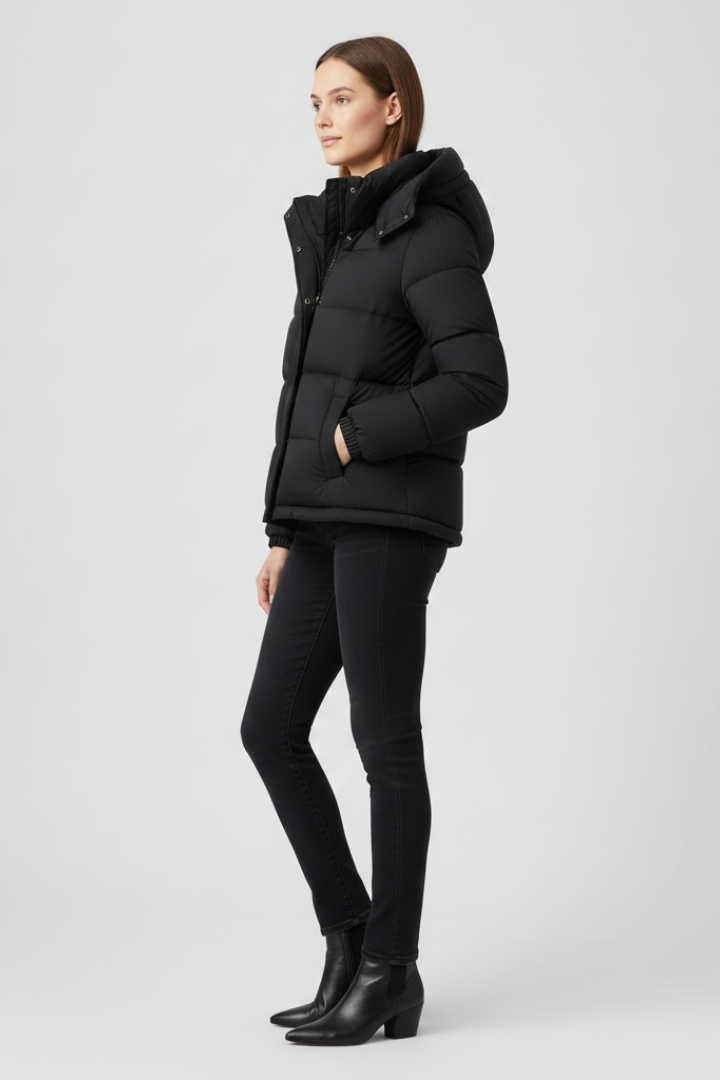Women's Insulated Padded Jacket with Zip Front - Black