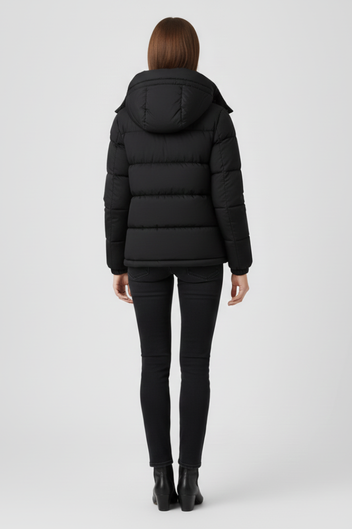 Women's Insulated Padded Jacket with Zip Front - Black