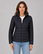 Women's Lightweight Puffer Jacket with Stand Collar and Zip Front