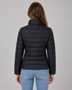 Women's Lightweight Puffer Jacket with Stand Collar and Zip Front