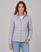 Women's Lightweight Puffer Jacket with Stand Collar and Zip Front