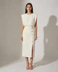 Women's Midi Dress | Sleeveless Button Side Slit Pencil Cocktail Dress
