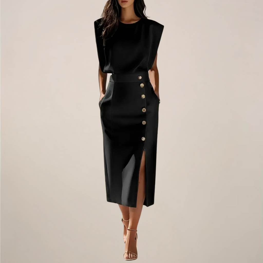 Women's Midi Dress | Sleeveless Button Side Slit Pencil Cocktail Dress