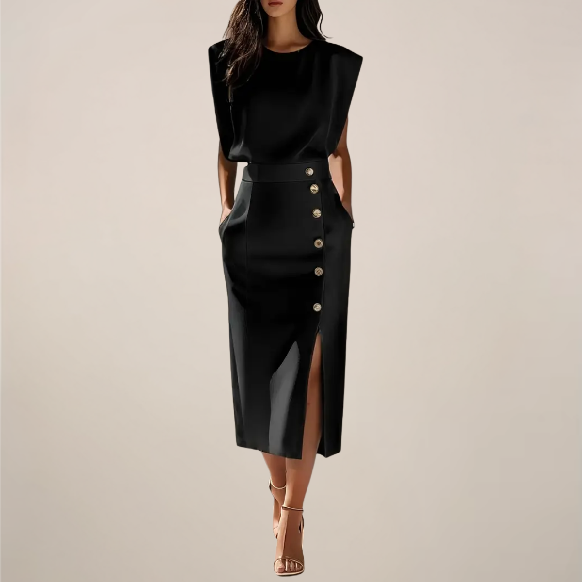 Women's Midi Dress | Sleeveless Button Side Slit Pencil Cocktail Dress