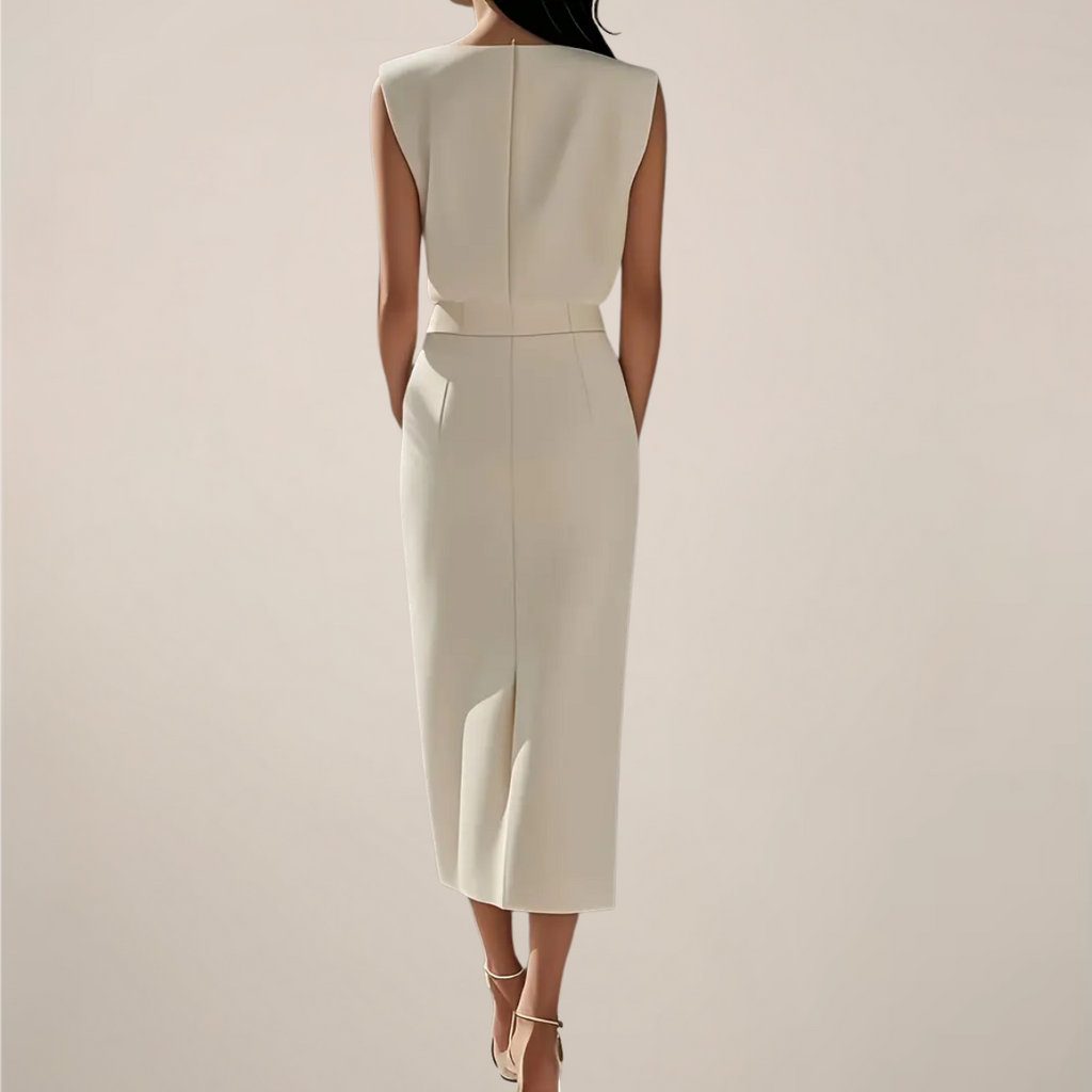 Women's Midi Dress | Sleeveless Button Side Slit Pencil Cocktail Dress