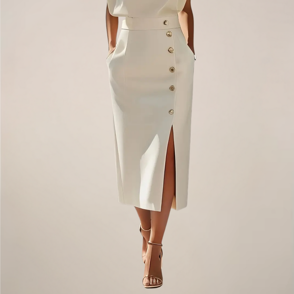 Women's Midi Dress | Sleeveless Button Side Slit Pencil Cocktail Dress