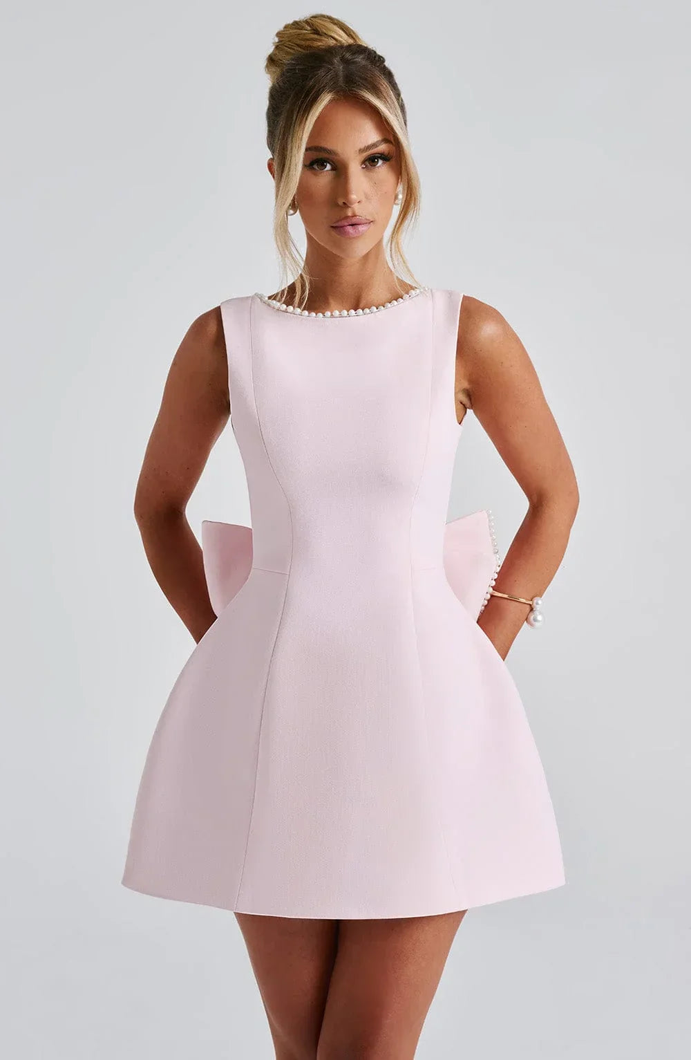 Women's Mini Dress | Sleeveless Bow Back Fit and Flare Party Skater