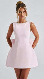 Women's Mini Dress | Sleeveless Bow Back Fit and Flare Party Skater