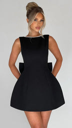 Women's Mini Dress | Sleeveless Bow Back Fit and Flare Party Skater