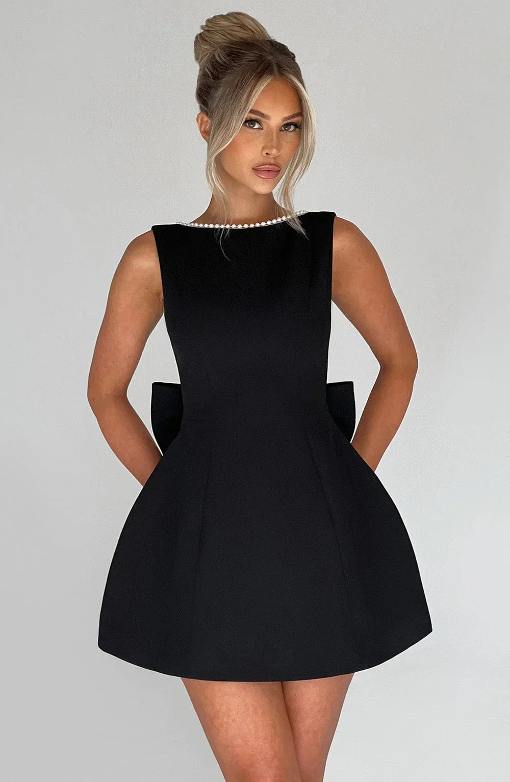 Women's Mini Dress | Sleeveless Bow Back Fit and Flare Party Skater