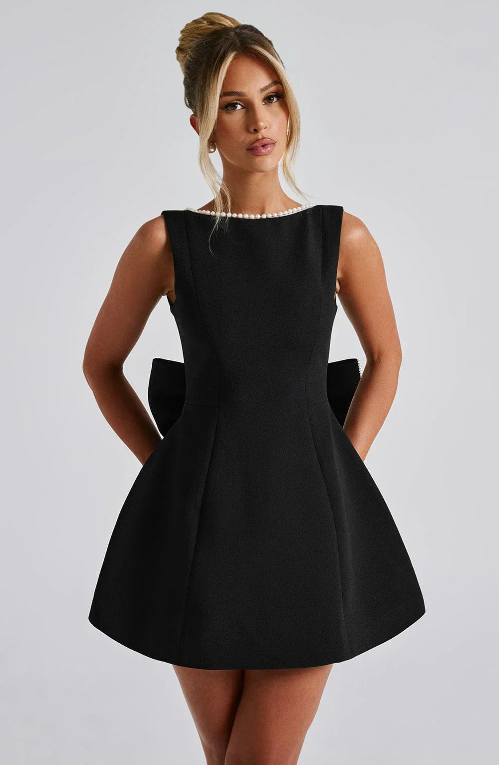 Women's Mini Dress | Sleeveless Bow Back Fit and Flare Party Skater