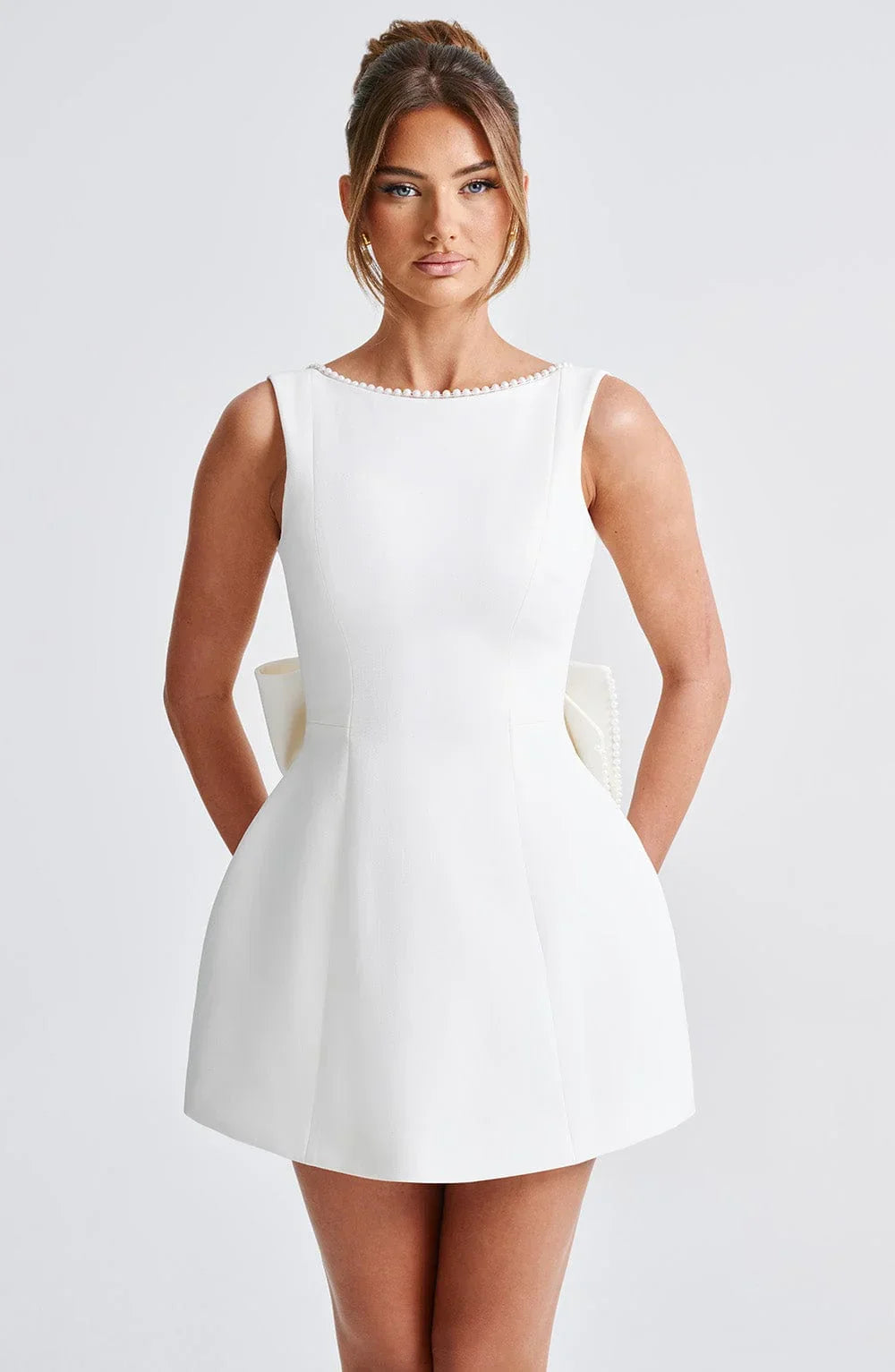 Women's Mini Dress | Sleeveless Bow Back Fit and Flare Party Skater