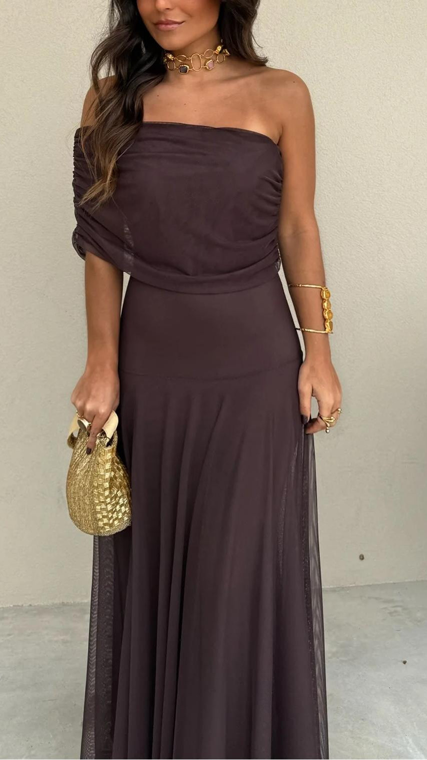 Women's Off Shoulder Maxi Dress | Chiffon A-Line Wedding Guest Gown