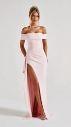 Women's Off Shoulder Maxi Dress | Long Sleeve High Slit Bodycon Gown