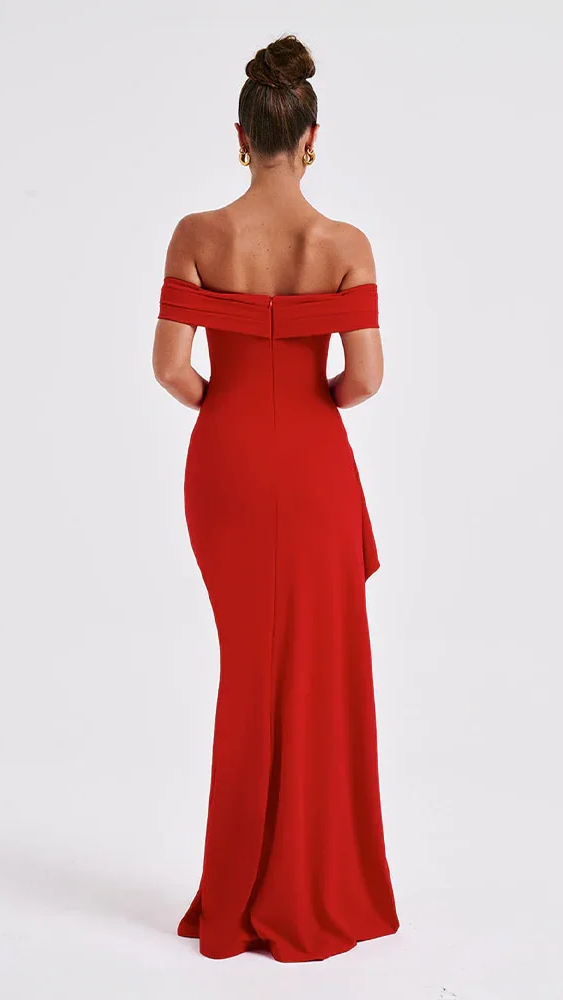 Women's Off Shoulder Maxi Dress | Long Sleeve High Slit Bodycon Gown
