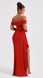 Women's Off Shoulder Maxi Dress | Long Sleeve High Slit Bodycon Gown