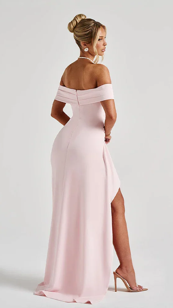 Women's Off Shoulder Maxi Dress | Long Sleeve High Slit Bodycon Gown