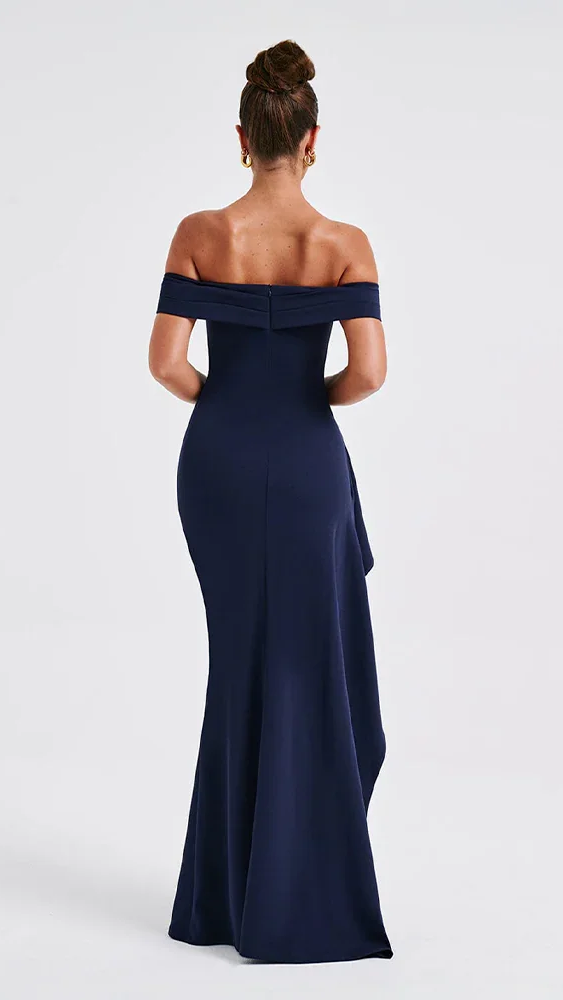 Women's Off Shoulder Maxi Dress | Long Sleeve High Slit Bodycon Gown
