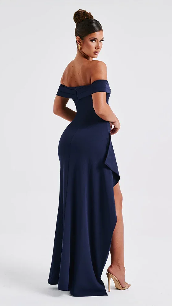 Women's Off Shoulder Maxi Dress | Long Sleeve High Slit Bodycon Gown
