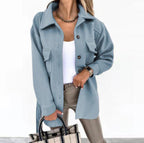 Women's Oversized Collared Jacket with Button Front and Patch Pockets