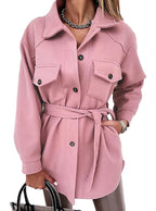 Women's Oversized Collared Jacket with Button Front and Patch Pockets