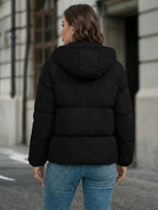 Women's Padded Hooded Puffer Jacket with Zip Front and Pockets