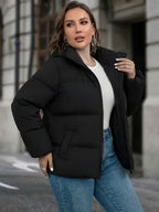 Women's Padded Hooded Puffer Jacket with Zip Front and Pockets