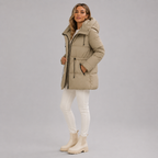 Women's Hooded Padded Puffer Jacket with Drawstring Waist