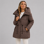 Women's Hooded Padded Puffer Jacket with Drawstring Waist