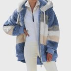 Women's Oversized Colourblock Teddy Fleece Jacket with Hood