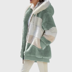 Women's Oversized Colourblock Teddy Fleece Jacket with Hood