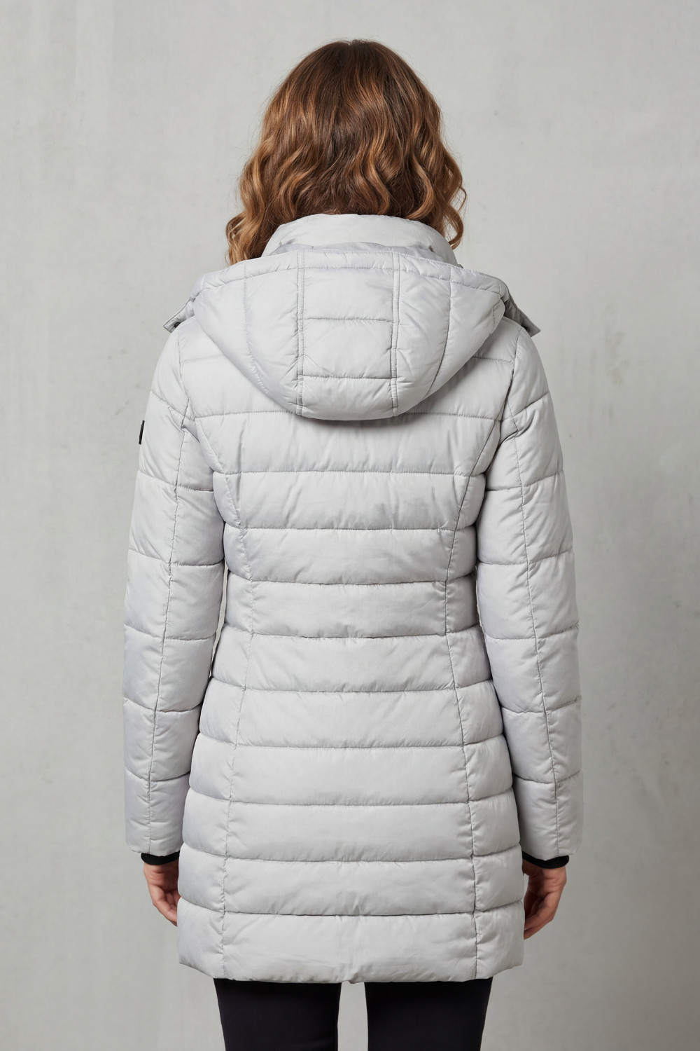 Women's Longline Quilted Puffer Jacket with Hood and Zip Front