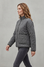 Women's Quilted Jacket with Stand Collar and Zip Front