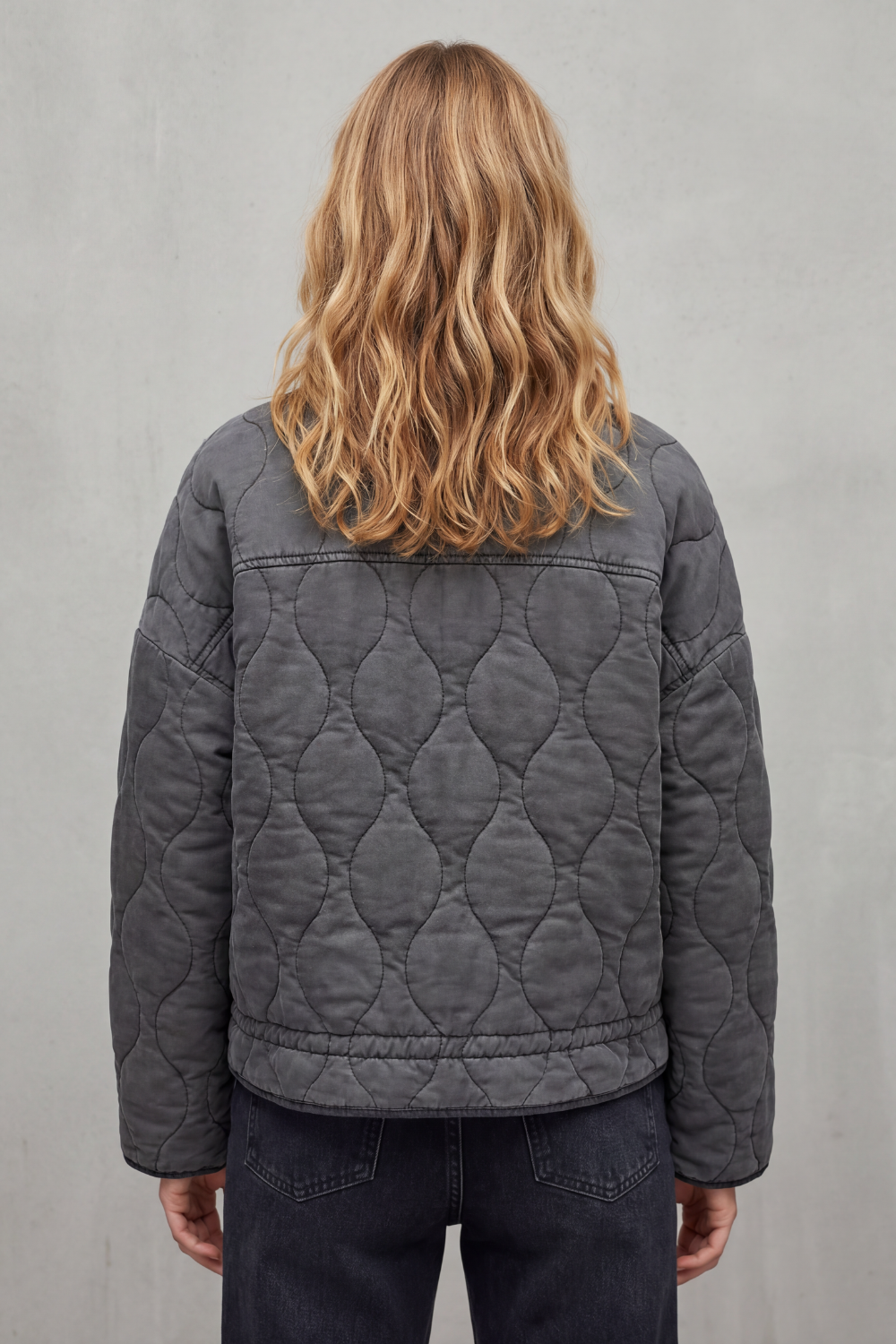 Women's Quilted Jacket with Stand Collar and Zip Front