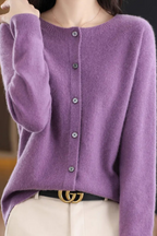 Women's Round Neck Knit Cardigan with Button Front