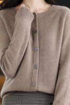 Women's Round Neck Knit Cardigan with Button Front