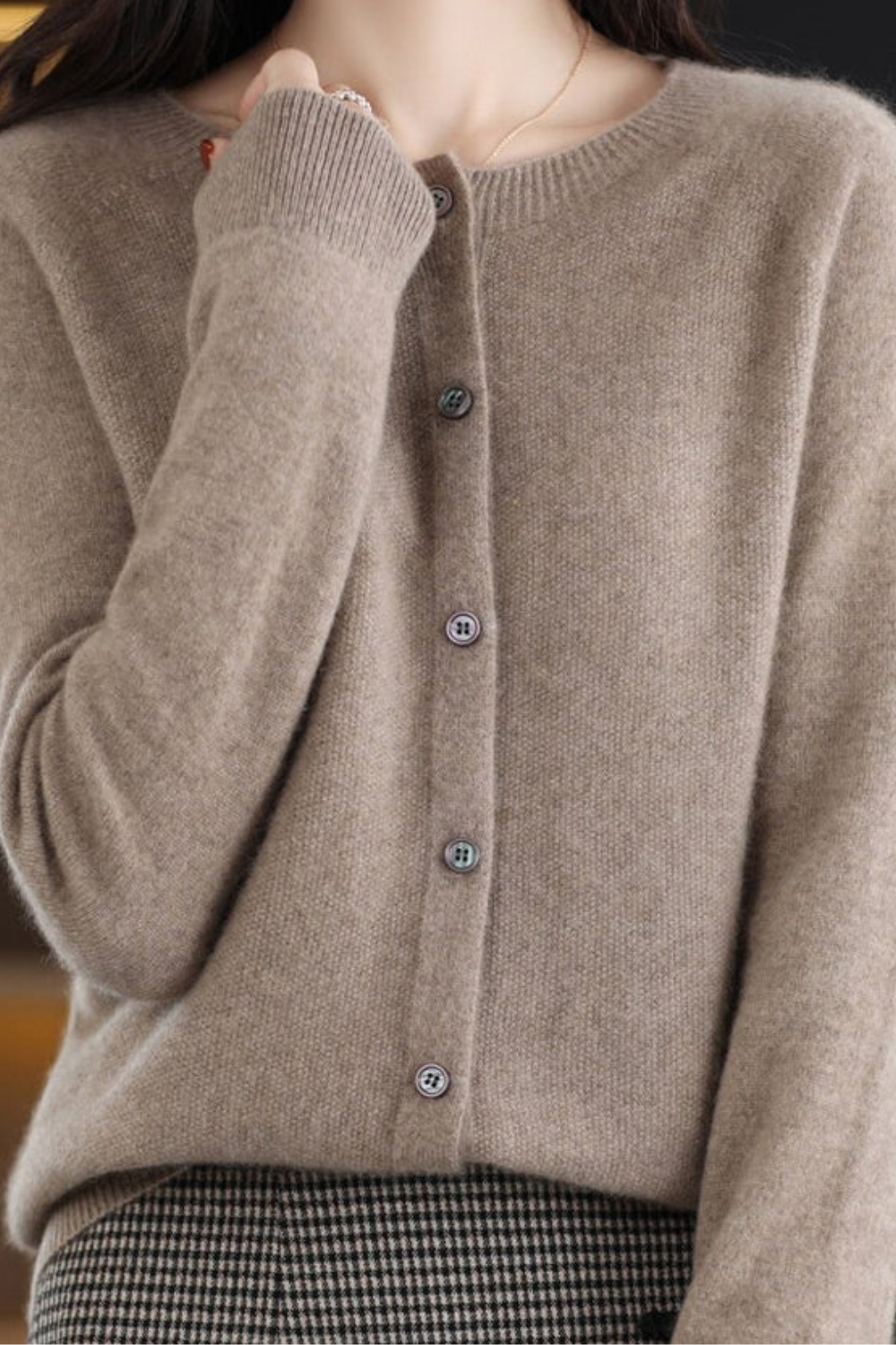 Women's Round Neck Knit Cardigan with Button Front