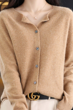 Women's Round Neck Knit Cardigan with Button Front