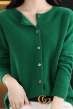 Women's Round Neck Knit Cardigan with Button Front